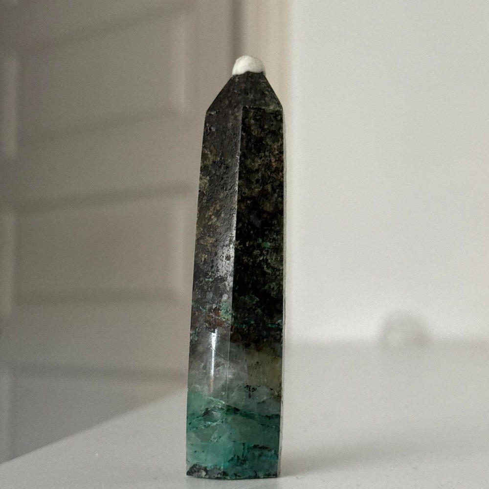 Blue green healing crystal tower (